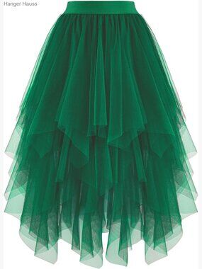 High Waist A-Line Tulle Skirt Midi Layered Tutu Skirt Irregular Hem
